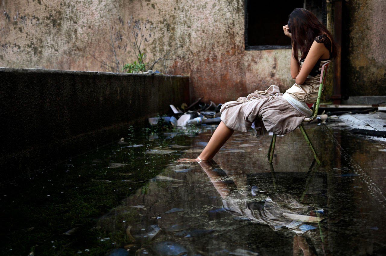 Lonely Girl Sitting Alone Heart Broken And Upset After Love